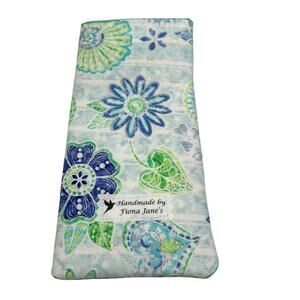 Handmade Quilted Eyeglass Case Boho Blue Green Aqua Floral Pattern NEW